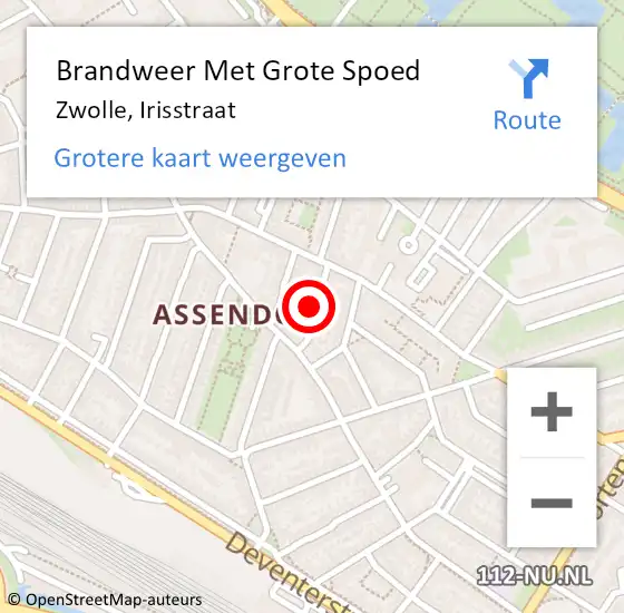 Locatie op kaart van de 112 melding: Brandweer Met Grote Spoed Naar Zwolle, Irisstraat op 17 december 2023 16:46