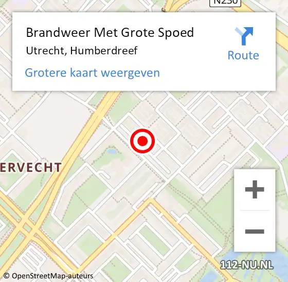 Locatie op kaart van de 112 melding: Brandweer Met Grote Spoed Naar Utrecht, Humberdreef op 17 december 2023 17:06