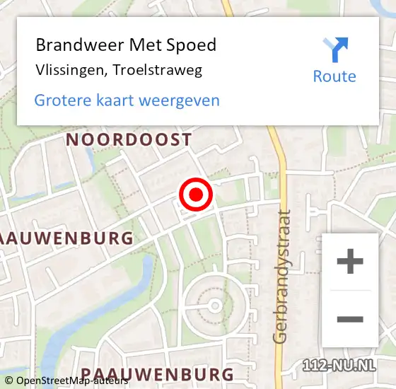 Locatie op kaart van de 112 melding: Brandweer Met Spoed Naar Vlissingen, Troelstraweg op 17 december 2023 17:06
