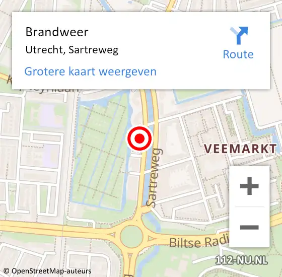 Locatie op kaart van de 112 melding: Brandweer Utrecht, Sartreweg op 17 december 2023 17:30