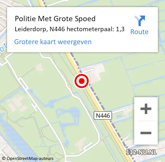 Locatie op kaart van de 112 melding: Politie Met Grote Spoed Naar Leiderdorp, N446 hectometerpaal: 1,3 op 17 december 2023 17:34