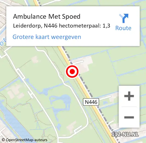 Locatie op kaart van de 112 melding: Ambulance Met Spoed Naar Leiderdorp, N446 hectometerpaal: 1,3 op 17 december 2023 17:38