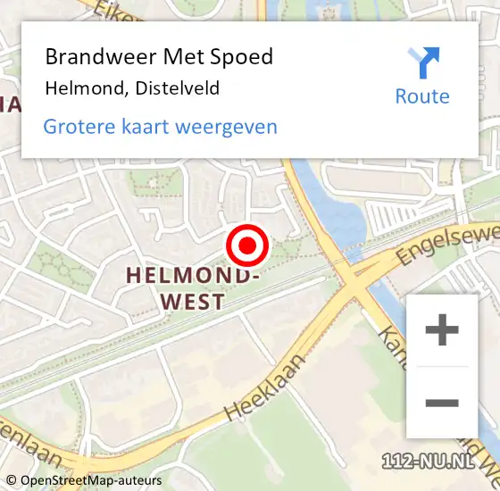 Locatie op kaart van de 112 melding: Brandweer Met Spoed Naar Helmond, Distelveld op 17 december 2023 17:43