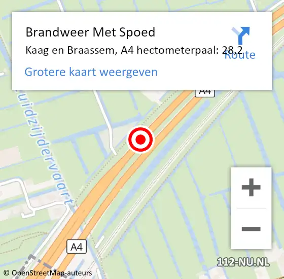 Locatie op kaart van de 112 melding: Brandweer Met Spoed Naar Kaag en Braassem, A4 hectometerpaal: 28,2 op 17 december 2023 18:07