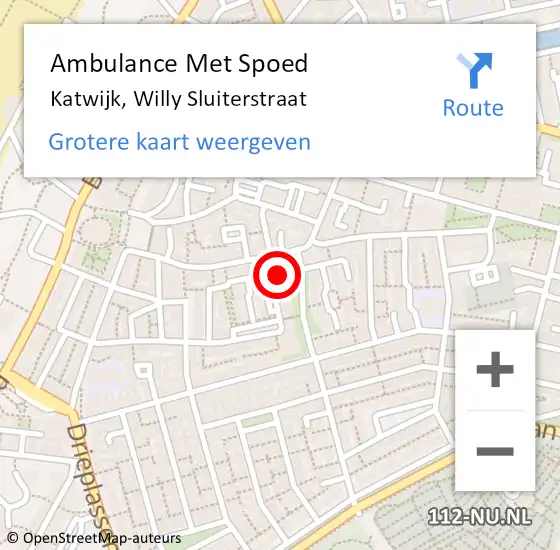 Locatie op kaart van de 112 melding: Ambulance Met Spoed Naar Katwijk, Willy Sluiterstraat op 17 december 2023 19:06