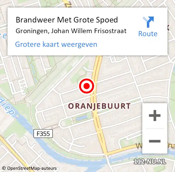 Locatie op kaart van de 112 melding: Brandweer Met Grote Spoed Naar Groningen, Johan Willem Frisostraat op 17 december 2023 19:11