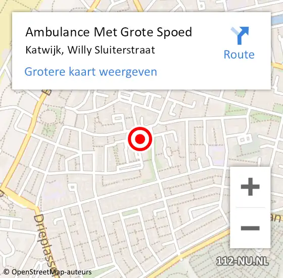 Locatie op kaart van de 112 melding: Ambulance Met Grote Spoed Naar Katwijk, Willy Sluiterstraat op 17 december 2023 19:17