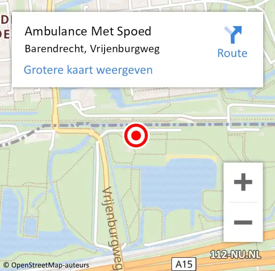 Locatie op kaart van de 112 melding: Ambulance Met Spoed Naar Barendrecht, Vrijenburgweg op 17 december 2023 19:27