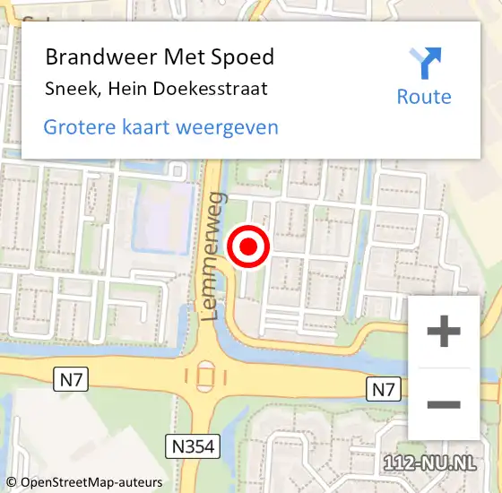 Locatie op kaart van de 112 melding: Brandweer Met Spoed Naar Sneek, Hein Doekesstraat op 17 december 2023 20:00