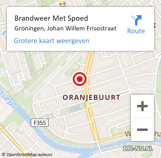 Locatie op kaart van de 112 melding: Brandweer Met Spoed Naar Groningen, Johan Willem Frisostraat op 17 december 2023 20:52