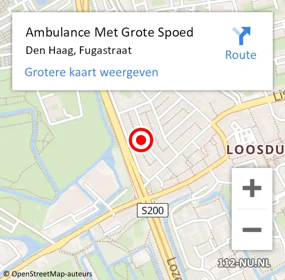 Locatie op kaart van de 112 melding: Ambulance Met Grote Spoed Naar Den Haag, Fugastraat op 17 december 2023 21:28