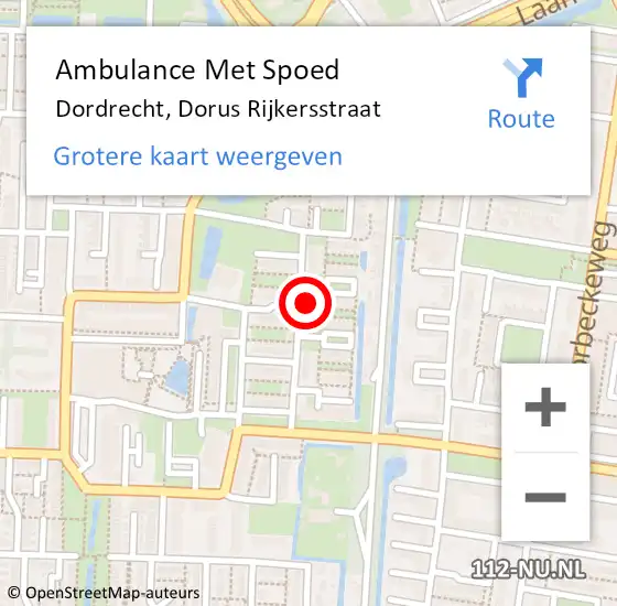 Locatie op kaart van de 112 melding: Ambulance Met Spoed Naar Dordrecht, Dorus Rijkersstraat op 17 december 2023 21:41