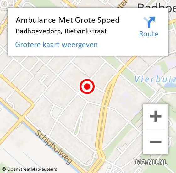 Locatie op kaart van de 112 melding: Ambulance Met Grote Spoed Naar Badhoevedorp, Rietvinkstraat op 17 december 2023 21:57