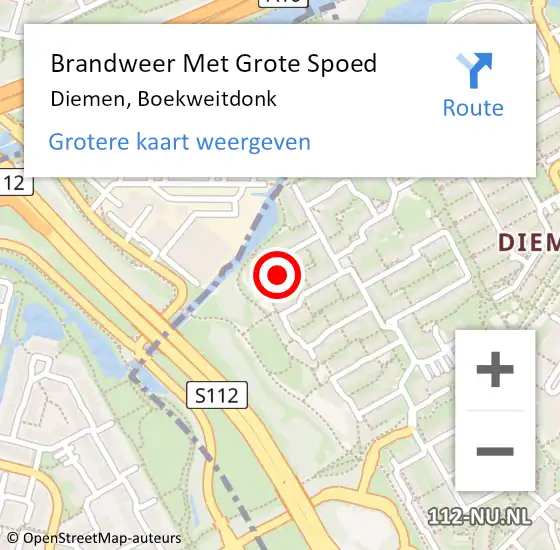 Locatie op kaart van de 112 melding: Brandweer Met Grote Spoed Naar Diemen, Boekweitdonk op 17 december 2023 22:03