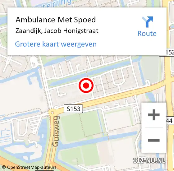 Locatie op kaart van de 112 melding: Ambulance Met Spoed Naar Zaandijk, Jacob Honigstraat op 17 december 2023 22:47