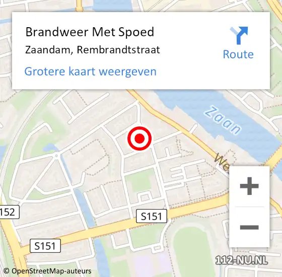 Locatie op kaart van de 112 melding: Brandweer Met Spoed Naar Zaandam, Rembrandtstraat op 17 december 2023 23:37