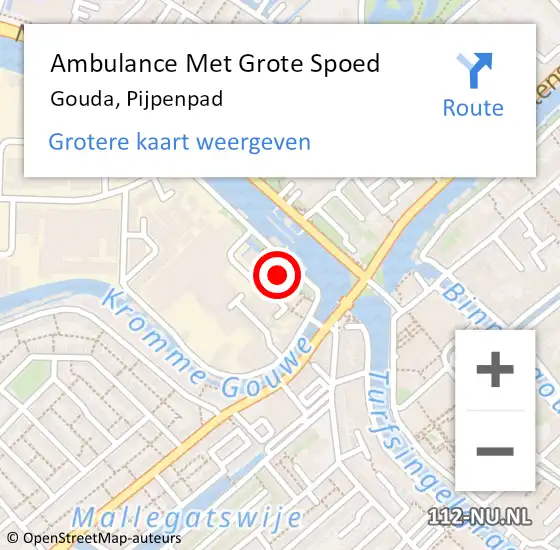 Locatie op kaart van de 112 melding: Ambulance Met Grote Spoed Naar Gouda, Pijpenpad op 18 december 2023 00:02