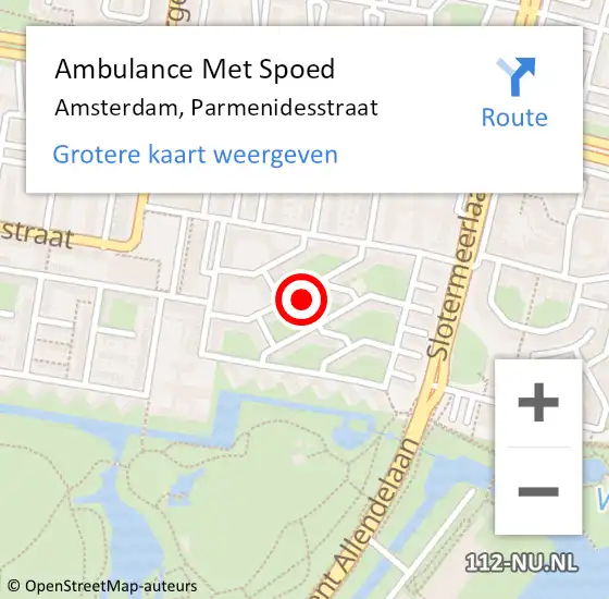 Locatie op kaart van de 112 melding: Ambulance Met Spoed Naar Amsterdam, Parmenidesstraat op 18 december 2023 00:18