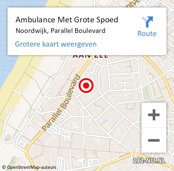 Locatie op kaart van de 112 melding: Ambulance Met Grote Spoed Naar Noordwijk, Parallel Boulevard op 18 december 2023 01:02