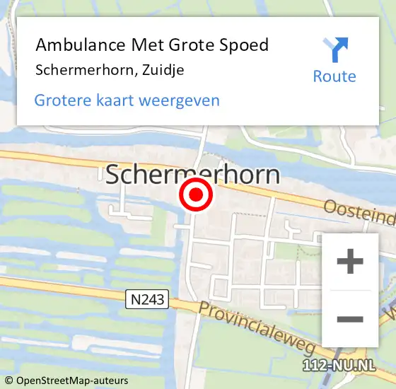 Locatie op kaart van de 112 melding: Ambulance Met Grote Spoed Naar Schermerhorn, Zuidje op 18 september 2014 20:10