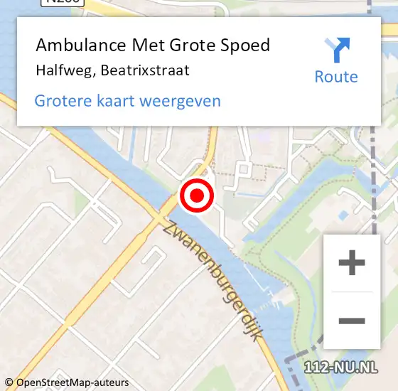 Locatie op kaart van de 112 melding: Ambulance Met Grote Spoed Naar Halfweg, Beatrixstraat op 18 december 2023 01:46