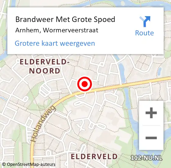 Locatie op kaart van de 112 melding: Brandweer Met Grote Spoed Naar Arnhem, Wormerveerstraat op 18 december 2023 04:07