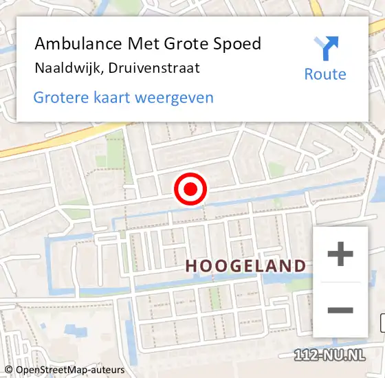 Locatie op kaart van de 112 melding: Ambulance Met Grote Spoed Naar Naaldwijk, Druivenstraat op 18 december 2023 05:10