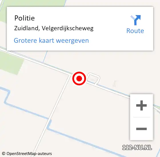 Locatie op kaart van de 112 melding: Politie Zuidland, Velgerdijkscheweg op 18 september 2014 20:20