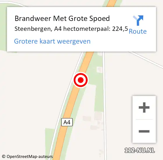 Locatie op kaart van de 112 melding: Brandweer Met Grote Spoed Naar Steenbergen, A4 hectometerpaal: 224,5 op 18 december 2023 05:20