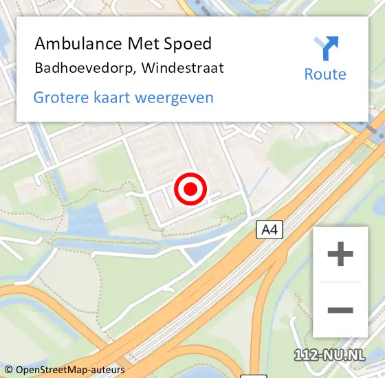 Locatie op kaart van de 112 melding: Ambulance Met Spoed Naar Badhoevedorp, Windestraat op 18 december 2023 07:37