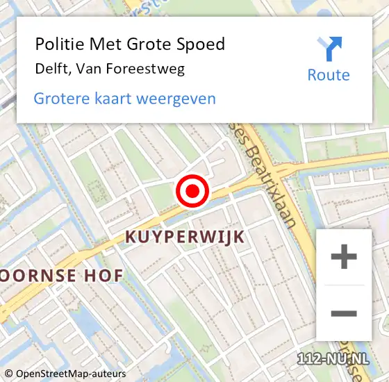 Locatie op kaart van de 112 melding: Politie Met Grote Spoed Naar Delft, Van Foreestweg op 18 december 2023 07:47