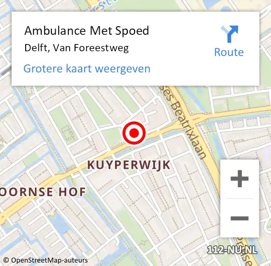 Locatie op kaart van de 112 melding: Ambulance Met Spoed Naar Delft, Van Foreestweg op 18 december 2023 07:48