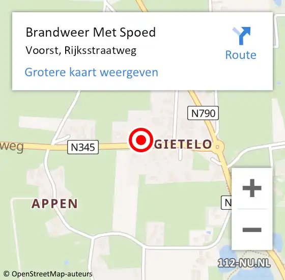 Locatie op kaart van de 112 melding: Brandweer Met Spoed Naar Voorst, Rijksstraatweg op 18 september 2014 20:30