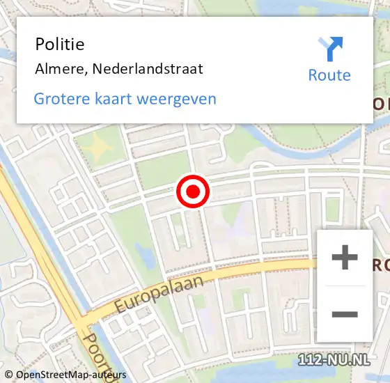 Locatie op kaart van de 112 melding: Politie Almere, Nederlandstraat op 18 december 2023 07:53