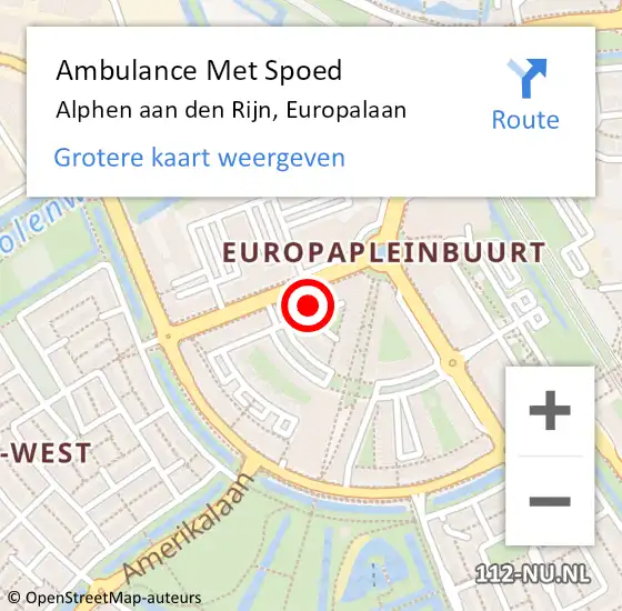 Locatie op kaart van de 112 melding: Ambulance Met Spoed Naar Alphen aan den Rijn, Europalaan op 18 december 2023 08:00