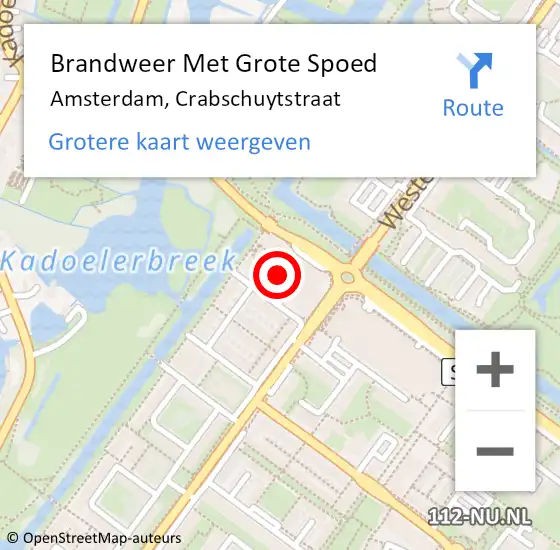 Locatie op kaart van de 112 melding: Brandweer Met Grote Spoed Naar Amsterdam, Crabschuytstraat op 18 december 2023 08:17
