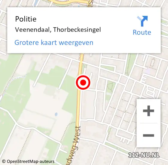 Locatie op kaart van de 112 melding: Politie Veenendaal, Thorbeckesingel op 18 december 2023 08:20