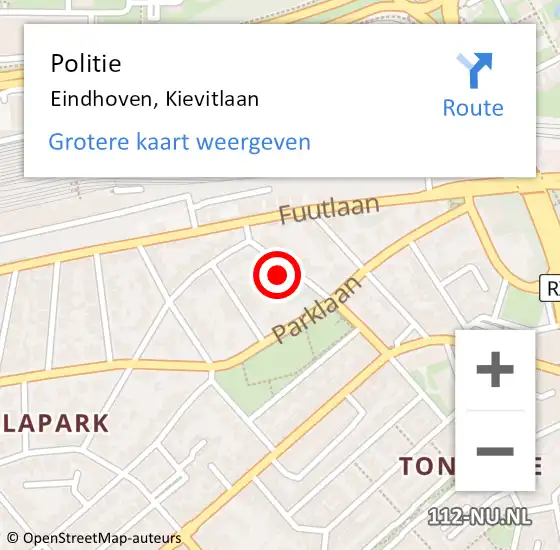 Locatie op kaart van de 112 melding: Politie Eindhoven, Kievitlaan op 18 december 2023 08:39