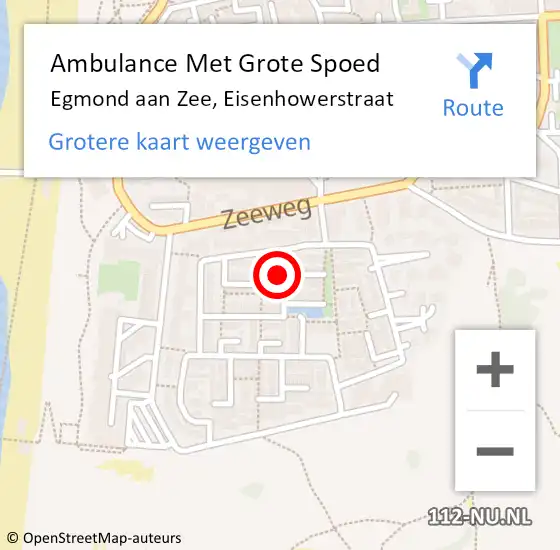 Locatie op kaart van de 112 melding: Ambulance Met Grote Spoed Naar Egmond aan Zee, Eisenhowerstraat op 18 september 2014 20:38