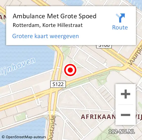 Locatie op kaart van de 112 melding: Ambulance Met Grote Spoed Naar Rotterdam, Korte Hillestraat op 18 december 2023 08:55