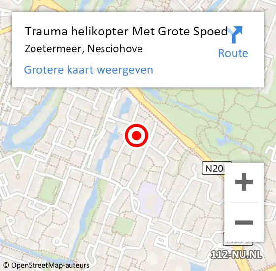 Locatie op kaart van de 112 melding: Trauma helikopter Met Grote Spoed Naar Zoetermeer, Nesciohove op 18 december 2023 09:07