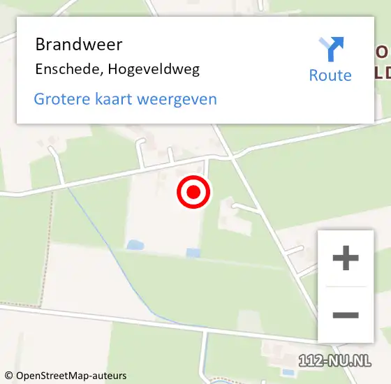 Locatie op kaart van de 112 melding: Brandweer Enschede, Hogeveldweg op 18 december 2023 09:17