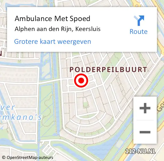 Locatie op kaart van de 112 melding: Ambulance Met Spoed Naar Alphen aan den Rijn, Keersluis op 18 december 2023 09:46