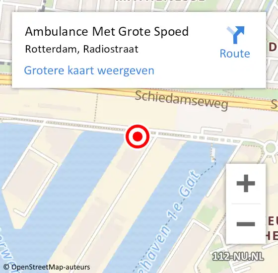 Locatie op kaart van de 112 melding: Ambulance Met Grote Spoed Naar Rotterdam, Radiostraat op 18 december 2023 10:05