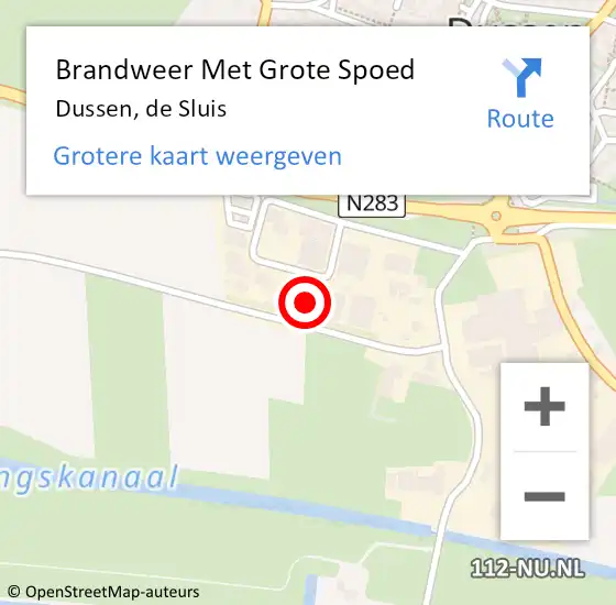 Locatie op kaart van de 112 melding: Brandweer Met Grote Spoed Naar Dussen, de Sluis op 18 december 2023 10:12