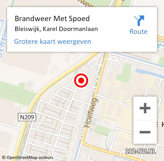 Locatie op kaart van de 112 melding: Brandweer Met Spoed Naar Bleiswijk, Karel Doormanlaan op 18 december 2023 10:17