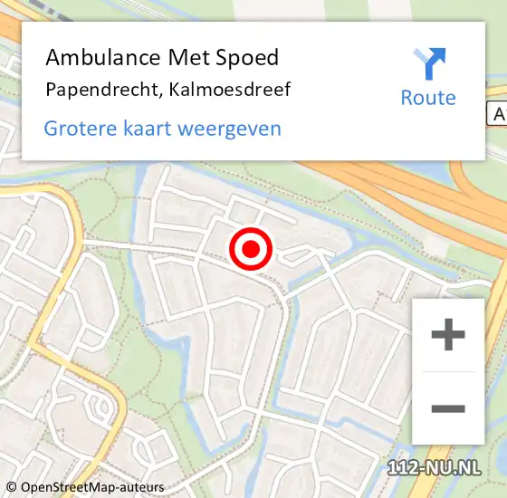 Locatie op kaart van de 112 melding: Ambulance Met Spoed Naar Papendrecht, Kalmoesdreef op 18 december 2023 10:19