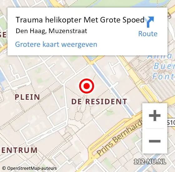 Locatie op kaart van de 112 melding: Trauma helikopter Met Grote Spoed Naar Den Haag, Muzenstraat op 18 december 2023 10:23