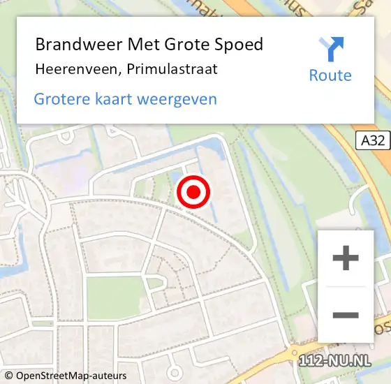 Locatie op kaart van de 112 melding: Brandweer Met Grote Spoed Naar Heerenveen, Primulastraat op 14 oktober 2013 23:34