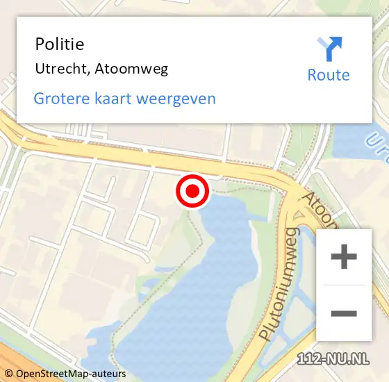 Locatie op kaart van de 112 melding: Politie Utrecht, Atoomweg op 18 december 2023 10:50